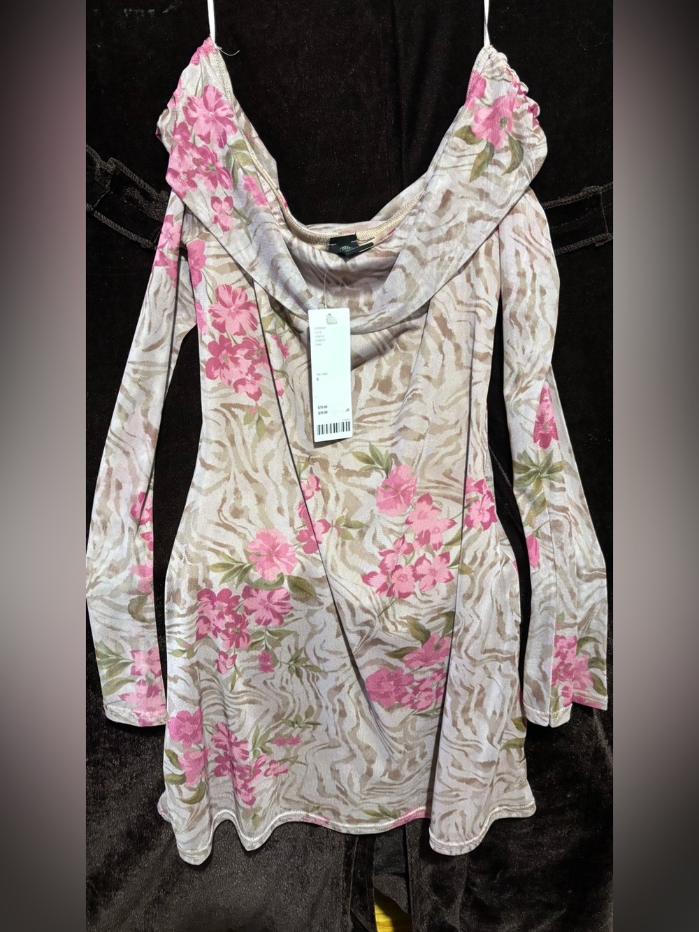 NWT Urban Outfitters Isla Long Sleeve Off The Shoulder Mini Dress Pink Floral S